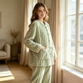 thumbnail image 6 of Textilo Flannel Bed Jackets for Ladies Long Sleeve Button Down V Neck Sweaters with Pockets Fuzzy Fleece Coat Warm Soft Lounge Casual 2026 Fall Winter Outerwear,Green M, 6 of 6