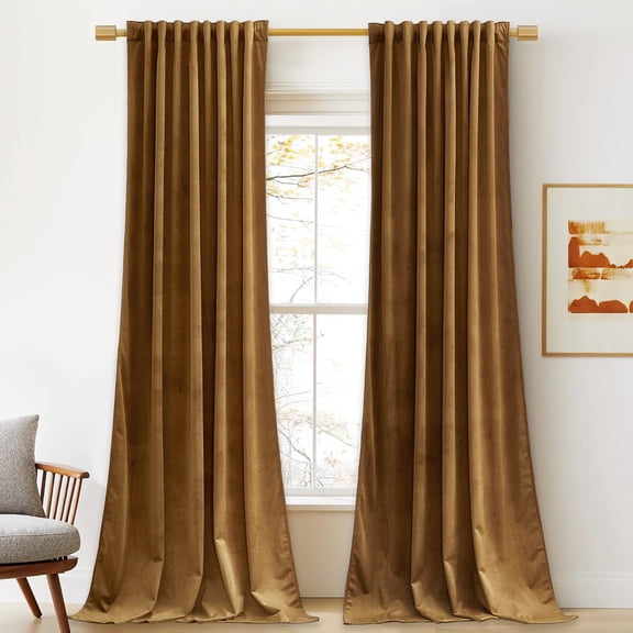 Gold Velvet Curtains 102 inches Blackout Living Room Window Treatment Gold Brown Back Tab Luxury Home Decoration for Bedroom/Home Theater/Backdrops, W52 x L102, 2 Panels