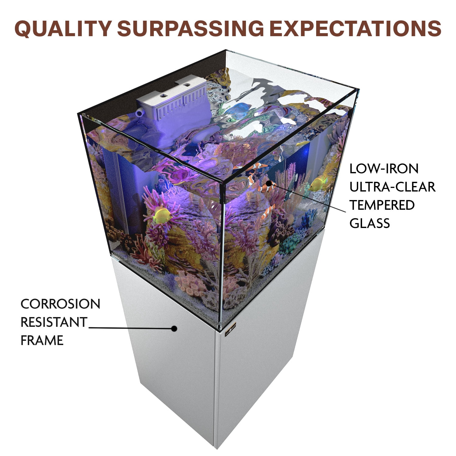 37 Gallon Coral Reef Aquarium Fish Tank Ultra Clear Glass with Built-in Sump