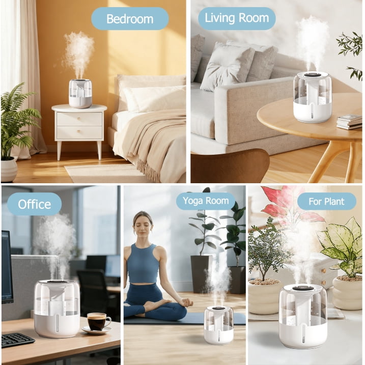 6.8L Whisper-Quiet Night Light Humidifier, Digital Display & Custom Humidity Control for Bedroom Office Home