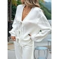 thumbnail image 3 of Womens Bow-Tie Front Tops Babydoll Puff Long Sleeve Blouse Y2k Casual Shirt White XL, 3 of 7