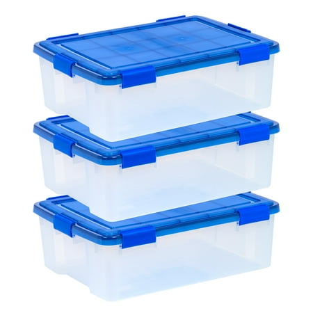 IRIS USA 41 Qt. Plastic Storage Bins with Sealed Lids, Clear Gasket Box, Airtight Containers 3Pk
