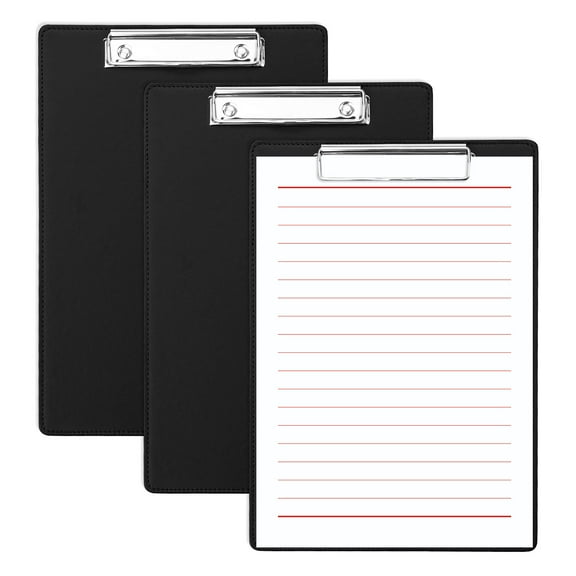 Sekonow 3 Pack PU Leather Clipboard, A4 Letter Size 8.5x11 Clip Board Bulk for Office, Work, Nurse, Smooth Writing Drawing, Black