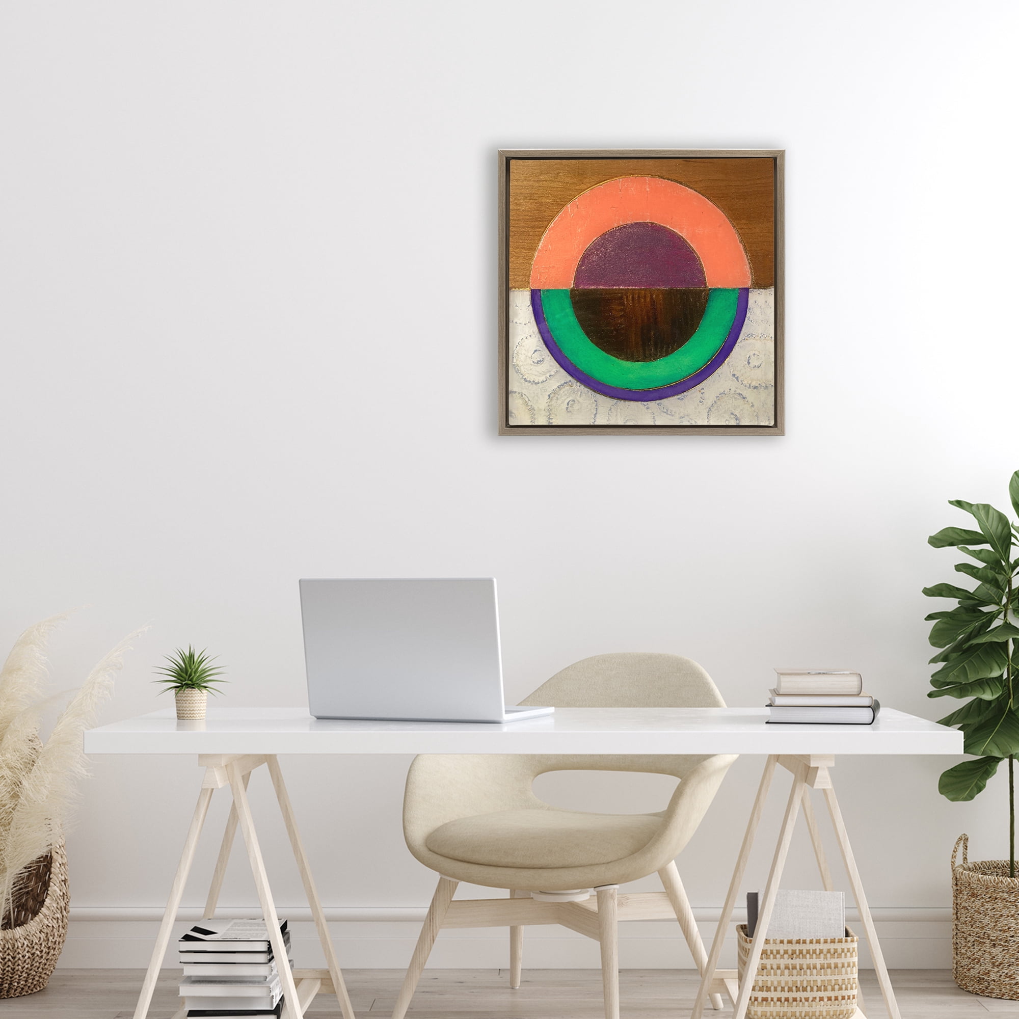 Stupell Industries Horizontal Split Circle Brown Framed Floater Canvas Wall Art, design by Matthew Finger