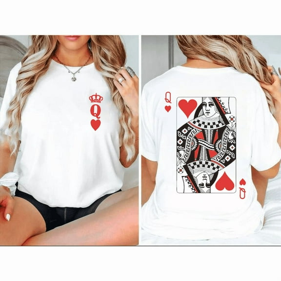 Queen Of Hearts Print Tshirt Playing Card Graphic Tees Shirts White S-5XL Valentine Tops