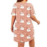 Sakmal Plus Size Moomoo Nightgowns for Women Cute Sleep Dress Short Sleeve Pink Nightgowns for Women