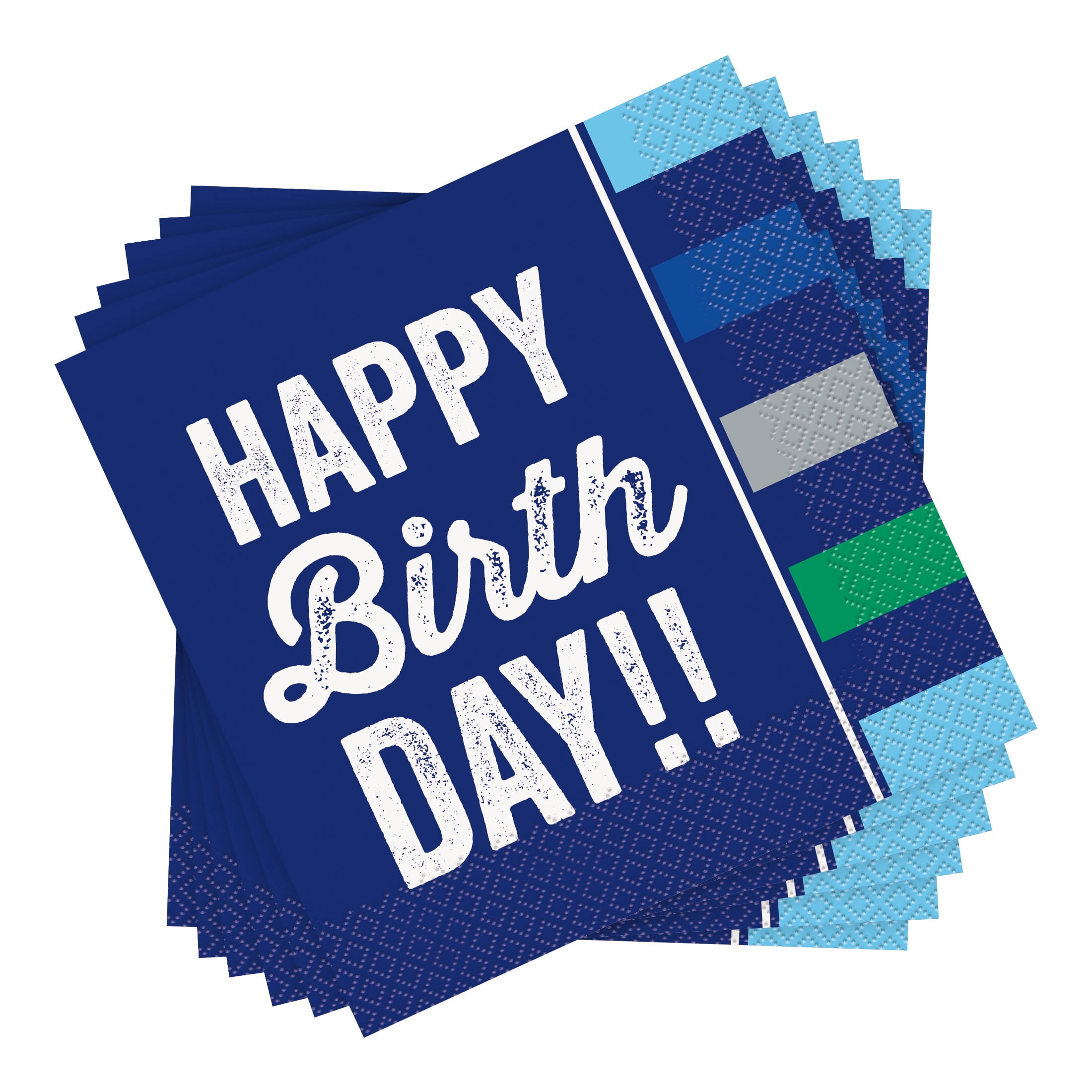 Way To Celebrate Happy Birthday Paper Napkins, Green and Blue Stripes, 20 Count, 6.5 in x 6.5 in