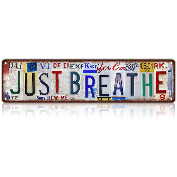Vintage Just Breathe Wall Decor Street Signs Bar Metal Tin Signs 16 x 4 Inches