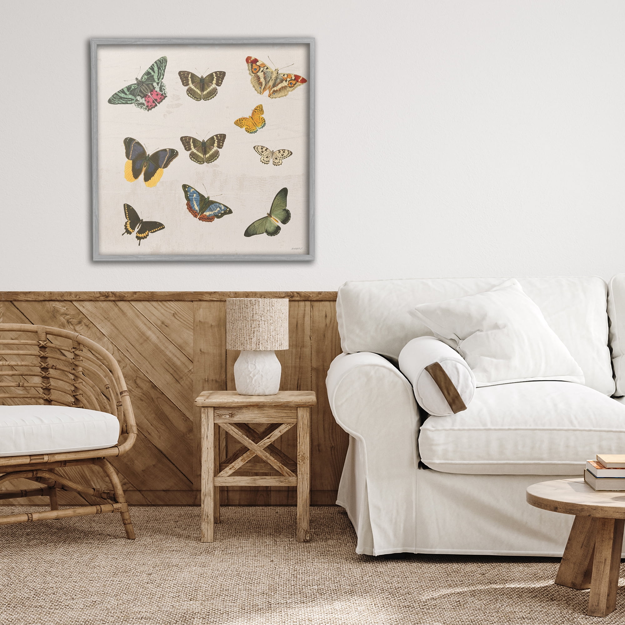 Stupell Industries Antique Butterfly Flight Gray Framed Giclee Art, design by Dan Meneely