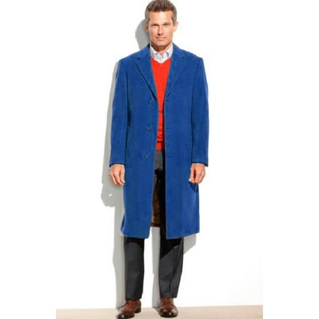 Mens Dress Coat 3 Button 65% Wool Full Length Overcoat ~ Topcoat (Cashmere Touch (Not Cashmere)) Navy