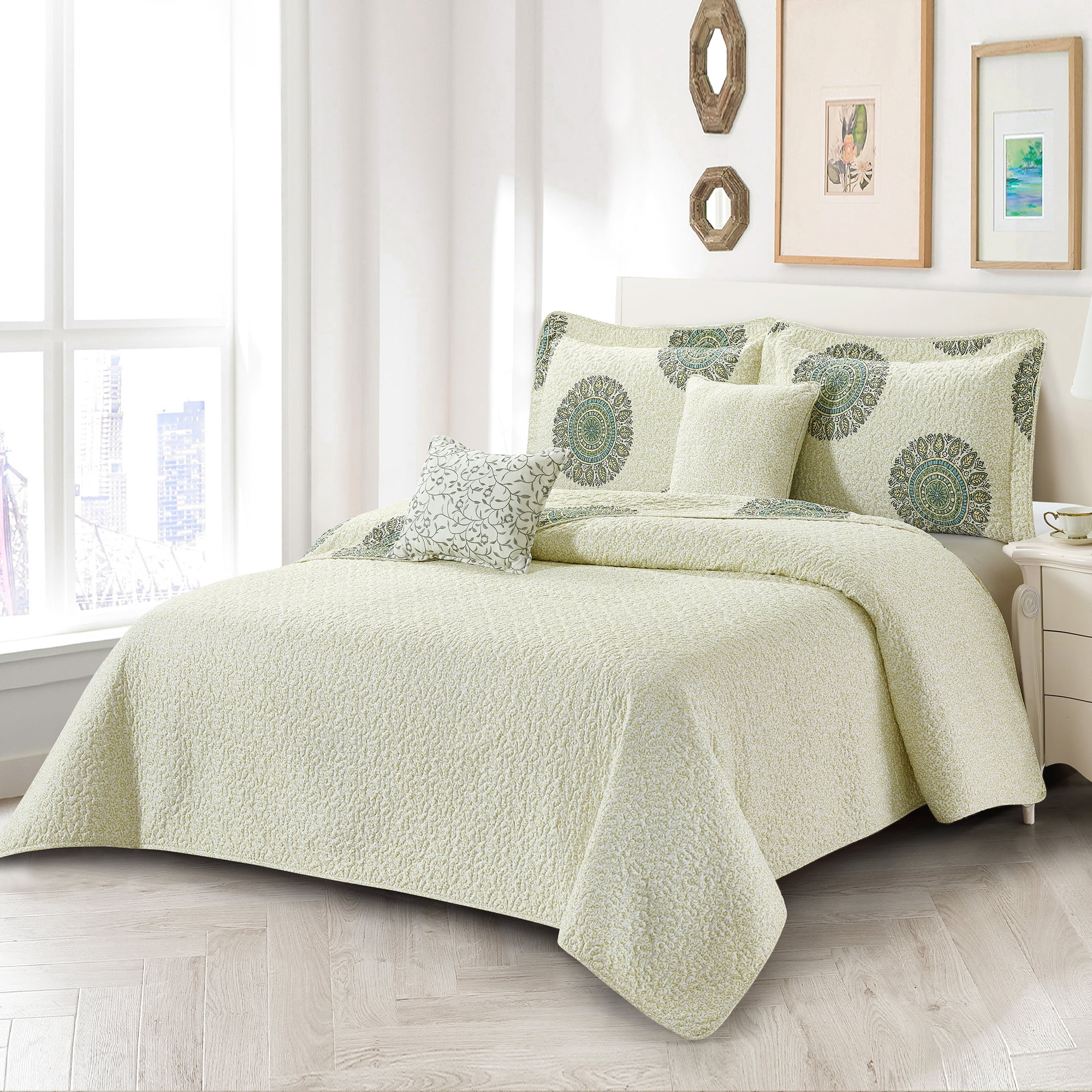Home Soft Things 5 Piece Printed Microfiber Quilts Set - Encore-Queen (90" x 90")