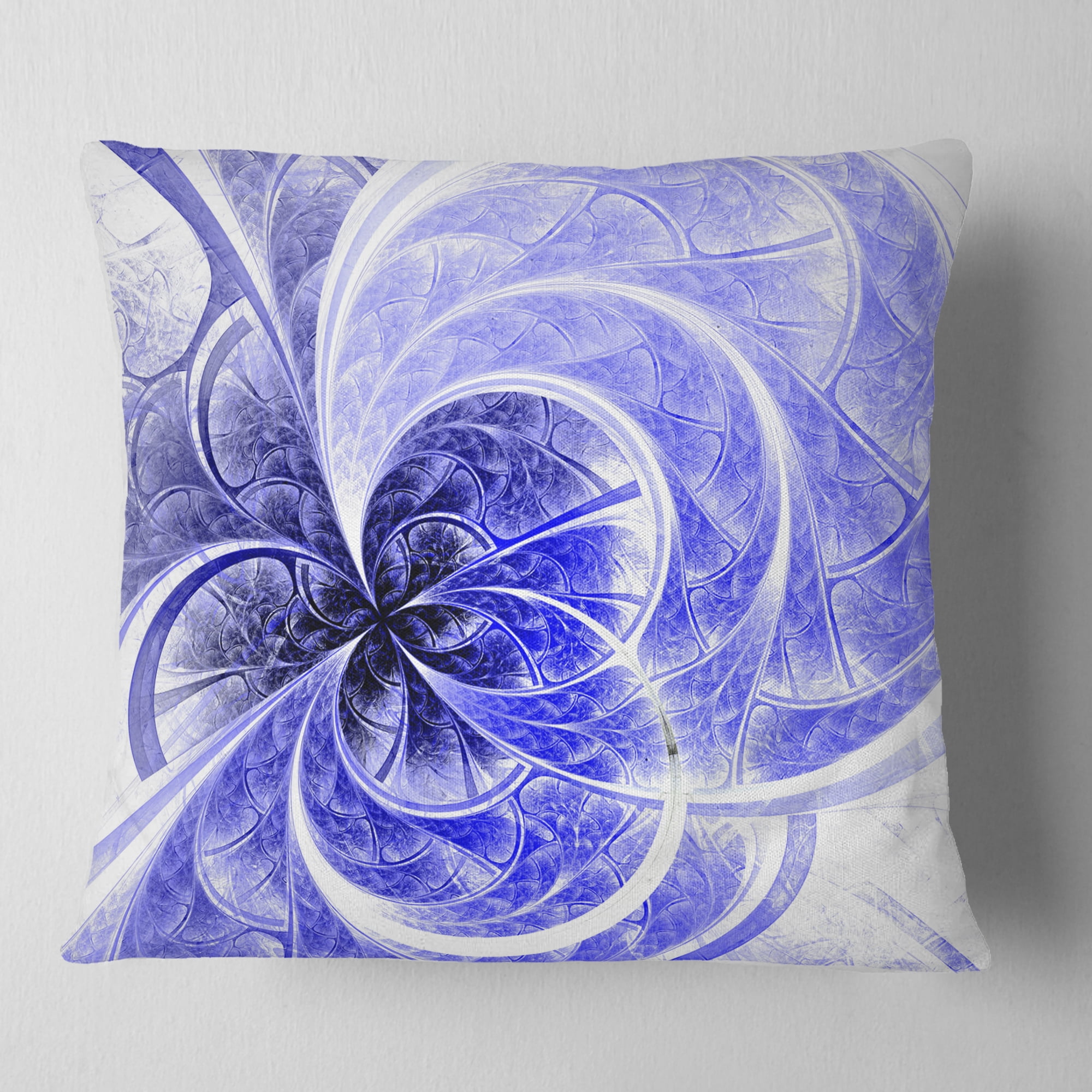 Designart Blue Light Fractal Flower Pattern - Abstract Throw Pillow - 16x16