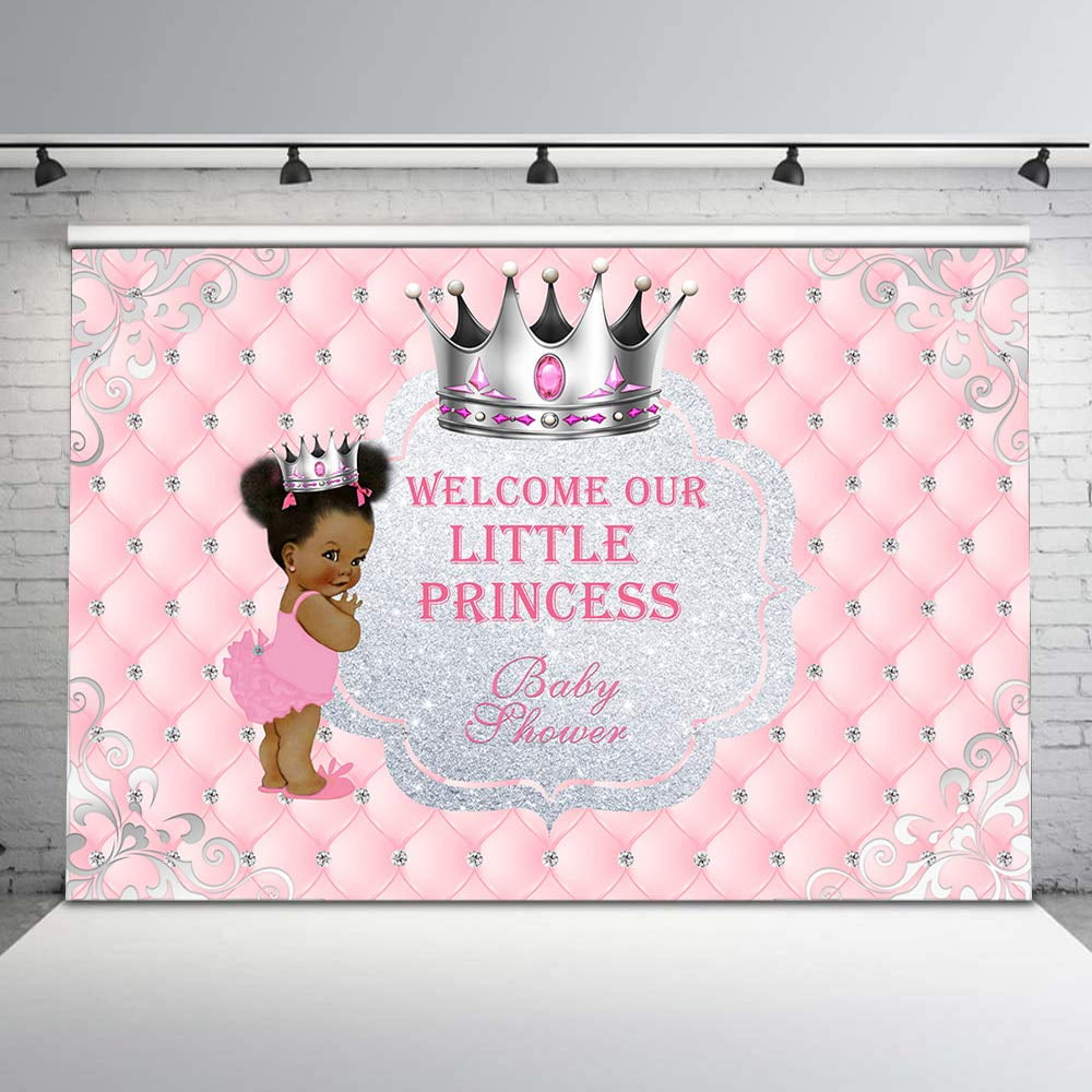 Pink and Sliver Baby Shower Backdrop for Baby Girls Cute Ethnic Little