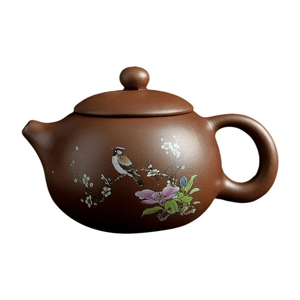 Tetera china pintada a mano con infusor de bola para té suelto para el hogar y la oficina. 170ml pájaro