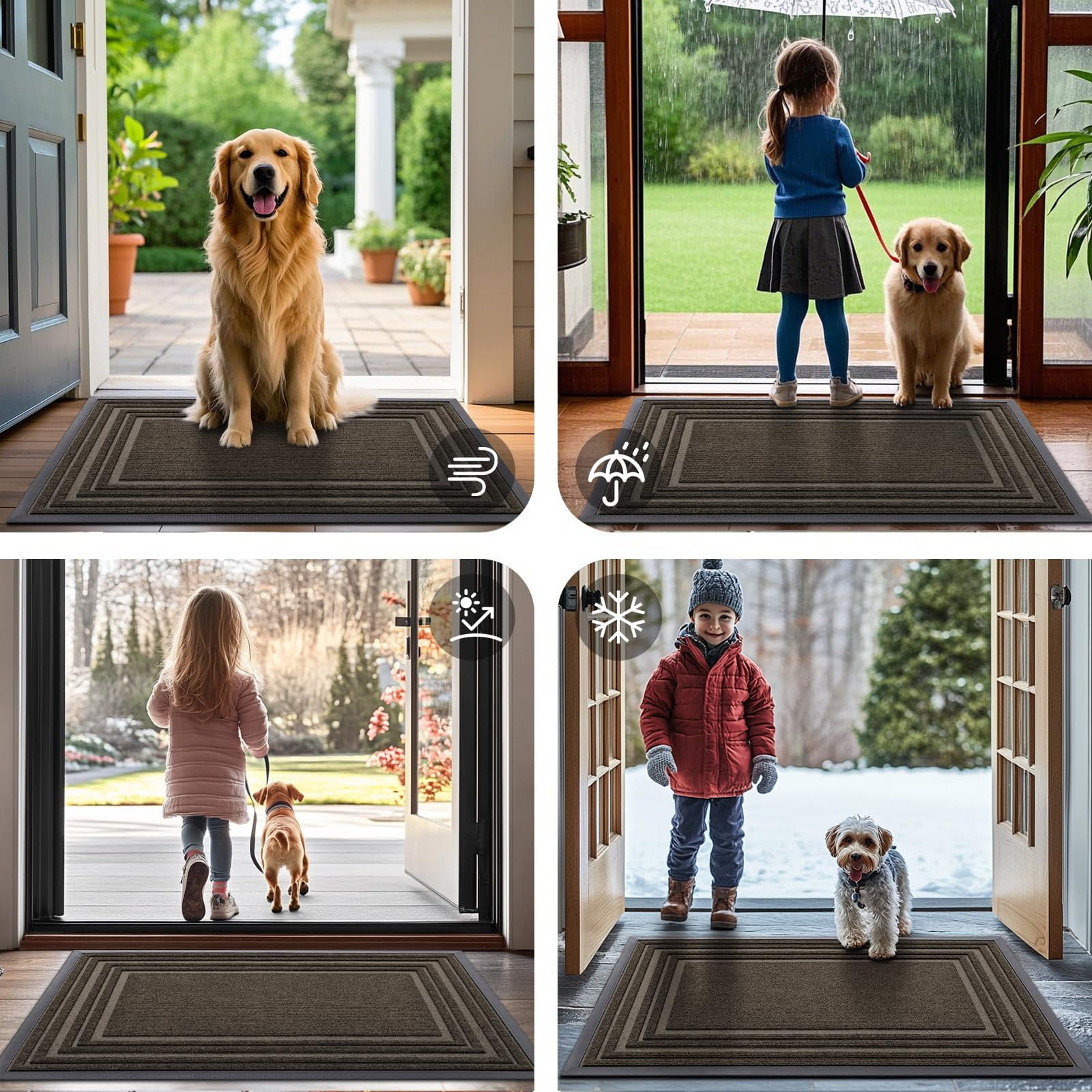Buganda Heavy Duty Door Mats, Non Slip Waterproof Rubber Doormats for Outdoor and Indoor, Low Profile Dirt Trapper Entry Rugs, 36"x24", Brown