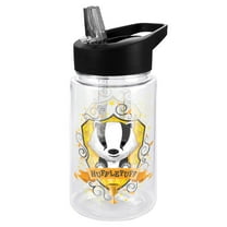 Harry Potter Kids Tritan Plastic Water Bottle with Straw Lid and Handle, Reusable Tumbler for Toddlers, Unisex for Girls and Boys, 12oz, Hufflepuff Crest