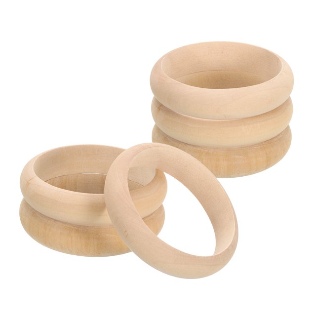 Unique Bargains Wooden Bangle Bracelet, 6 Pack 87mm - Log Retro Macrame Rings, Unfinished Smooth Wooden Rings for Crafts