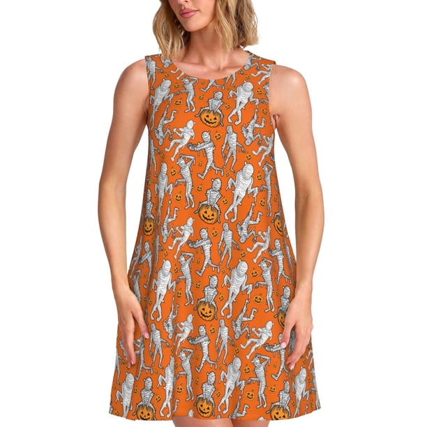 Disketp Halloween Mummy para Vestido sin Mangas para Mujeres, Vestidos de Verano para Mujeres, Casual y Holgado para la Playa