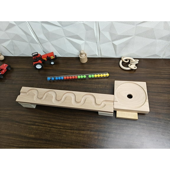Marble Run Track,Full Set with Funnel Snake Marble Track Plate , Marble Race Wooden Plate,Toy, Montessori toy Set for christmas gift playing Tracks set with Pipe