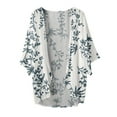 thumbnail image 4 of DDAPJ pyju Womens Summer Chiffon Kimono Cardigan Dressy Casual 3/4 Sleeve Open Front Blouse Tops Lightweight Beach Cover Up Blue XXL, 4 of 4