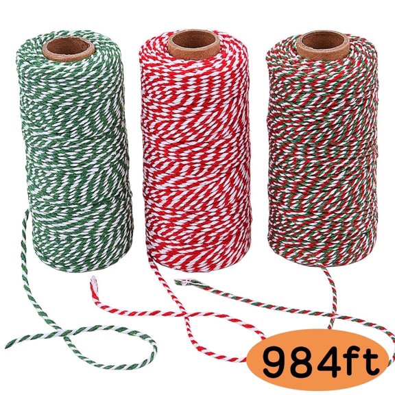 Kabuer Christmas Twine Cotton 3 Roll String Cord Rope for Gift Wrapping 984 FT Multi-color