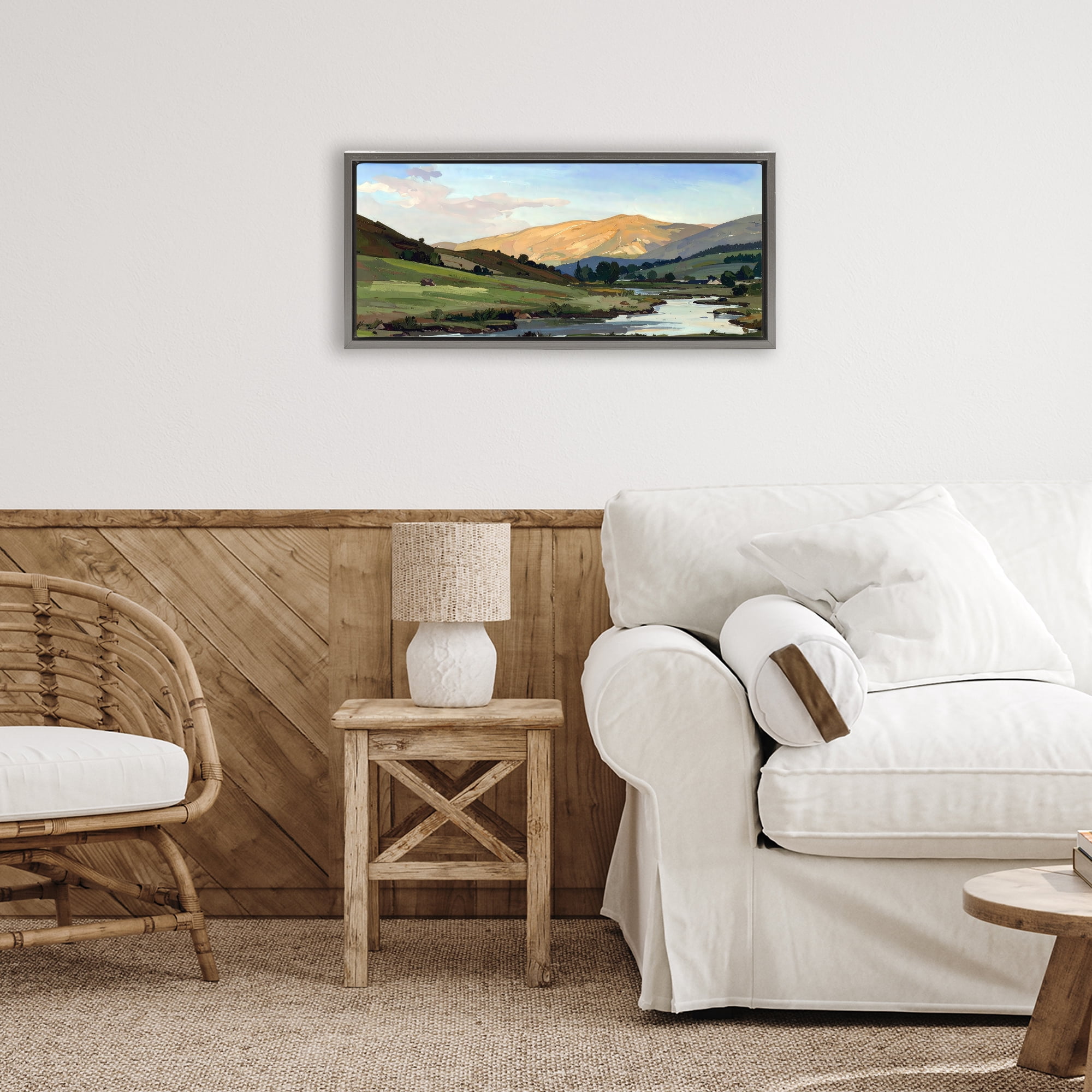 Stupell Industries Across The Valley Landscape Gray Framed Floater Canvas Wall Art, design by Alonza Saunders