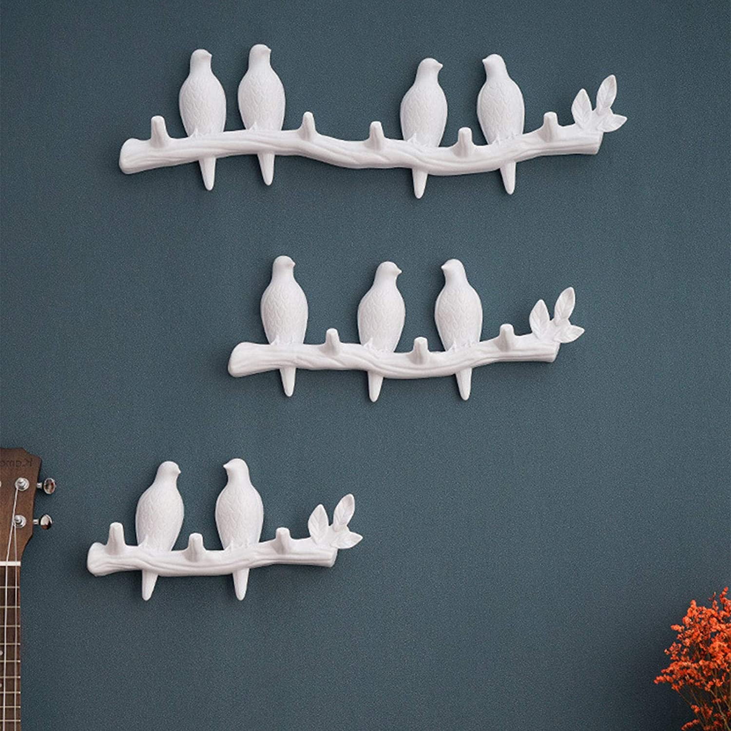 Coat Hooks Resin Decorative Birds On Tree Branch Wall Decor Coat