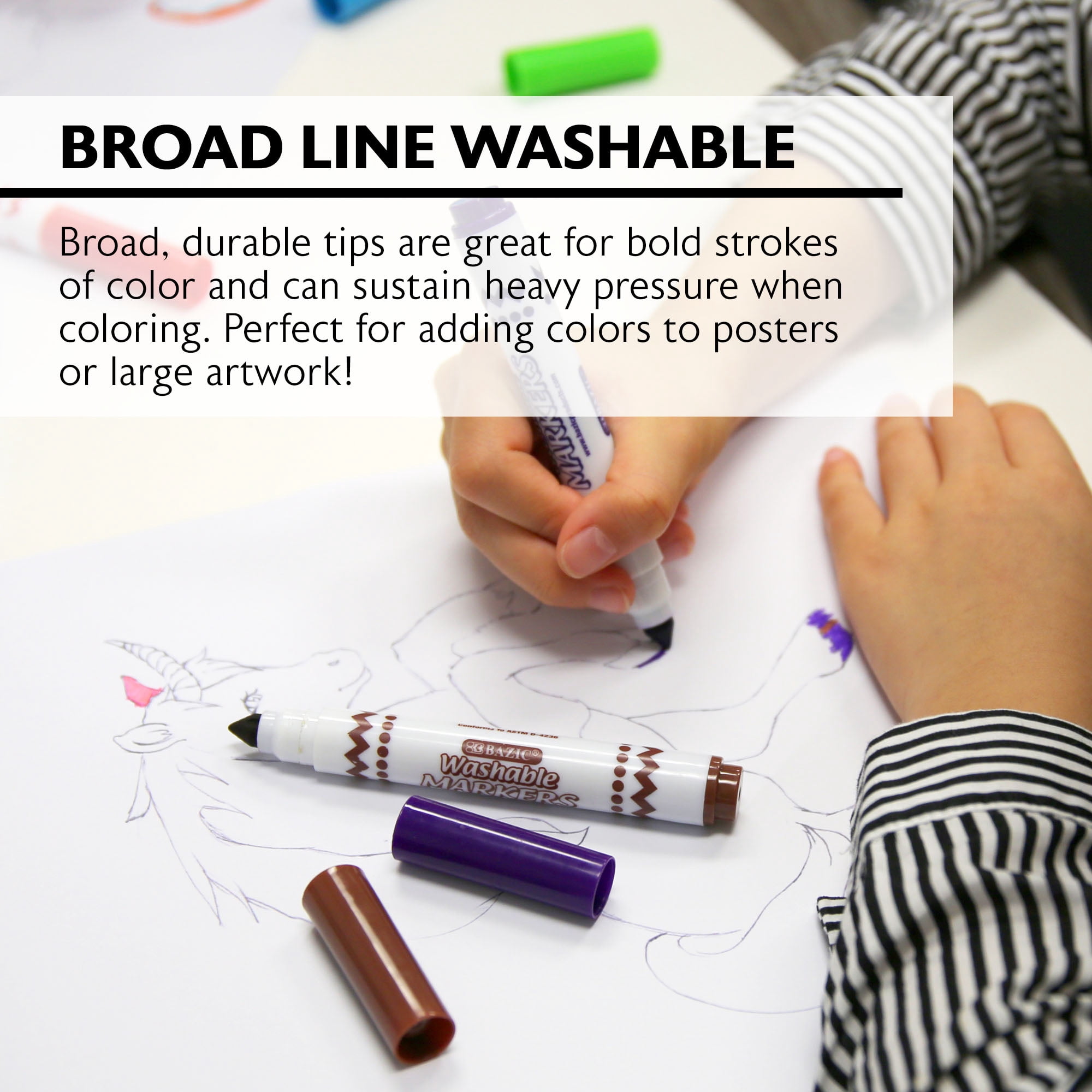 BAZIC Washable Markers 8 Color Jumbo Coloring Marker (8/Pack), 24-Packs