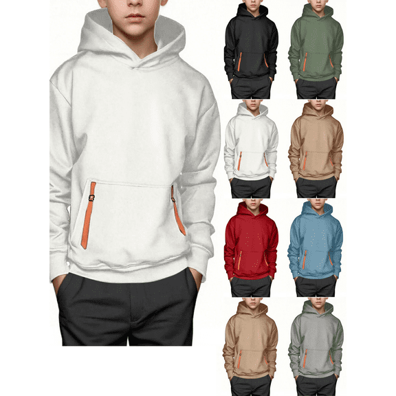 Boys Hoodies Casual Long Sleeve Lightweight Hooded Pullover Sweatshirts with Pockets, Size 4-15 Years