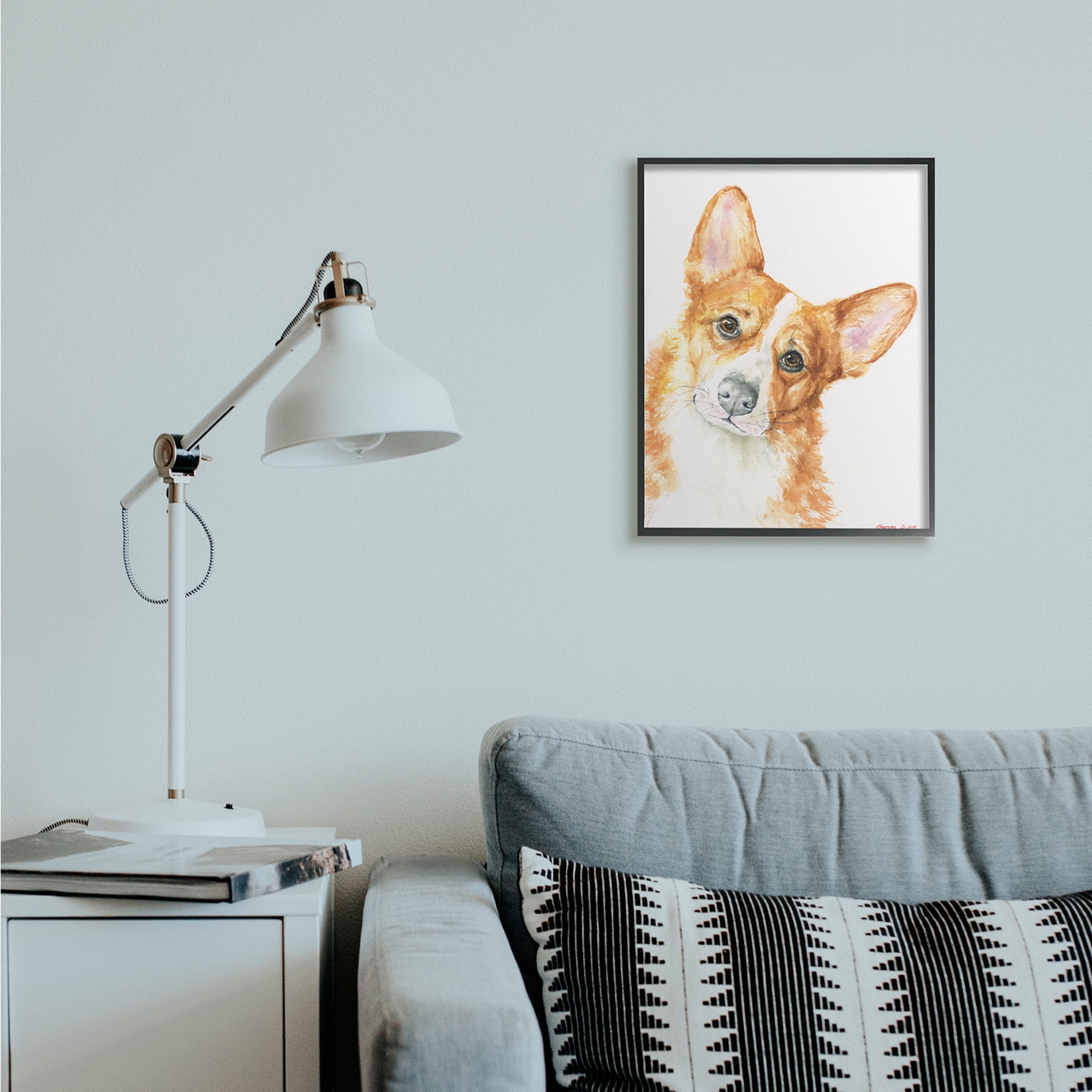 Stupell Industries Curious Corgi Dog Portrait Soft Brown Watercolor Black Framed, 16 x 20, Design by George Dyachenko