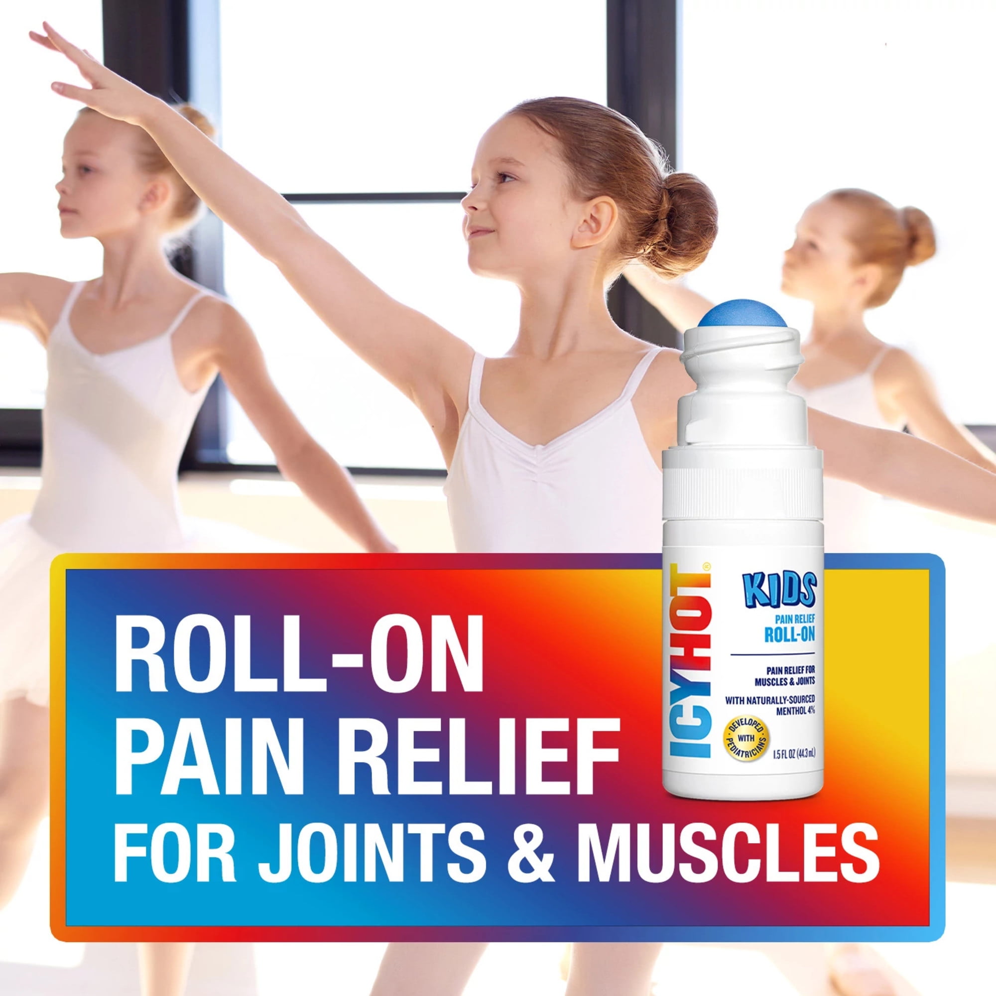 Icy Hot Kids No-Mess Pain Relief Roll-On Liquid With Naturally Sourced Menthol 4%, Developed With Pediatricians, 1.5 oz.
