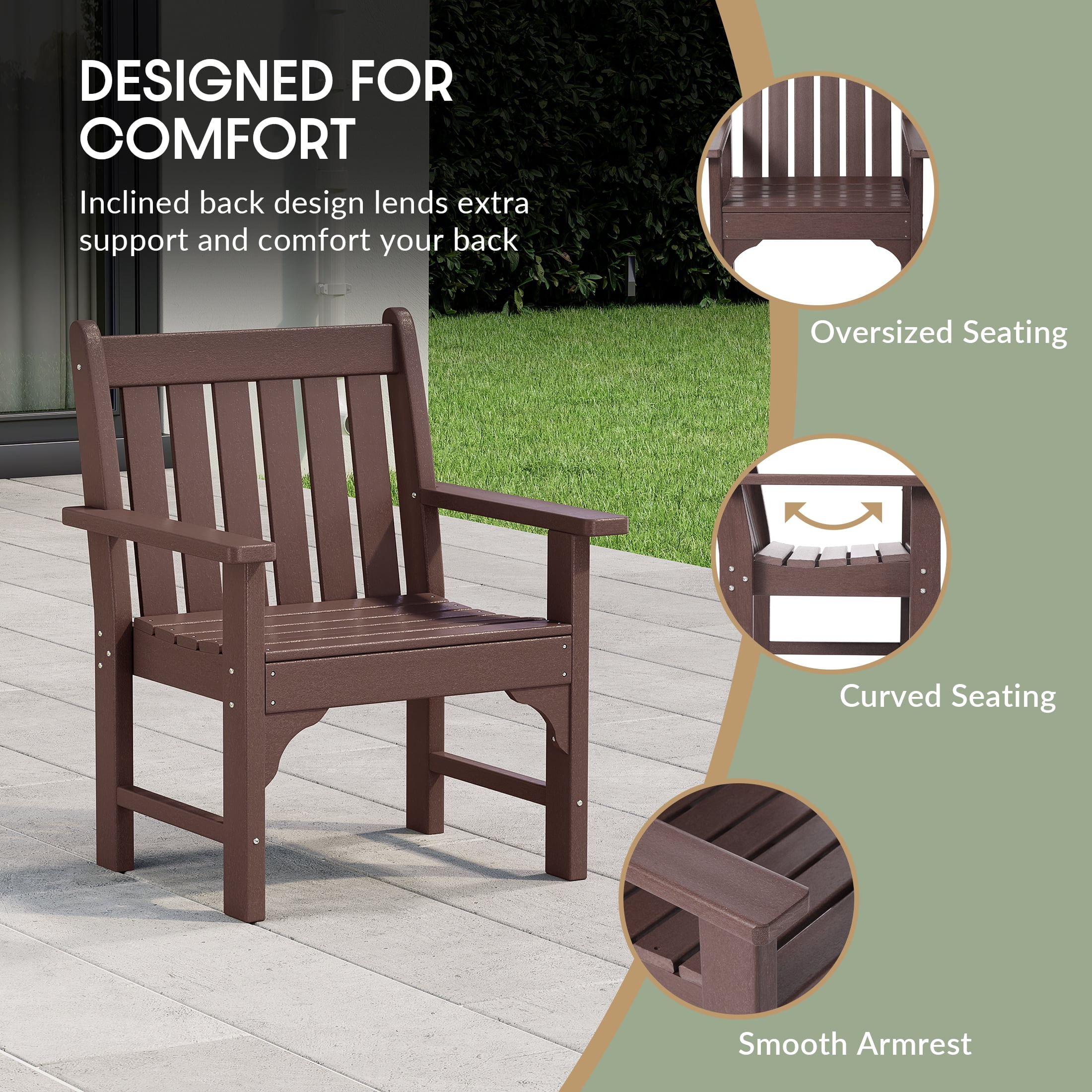 WestinTrends Malibu Outdoor Patio HDPE Adirondack Dining Arm Chair, Dark Brown