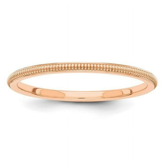 14k Solid Polished Flat edge Rose Gold 1.5mm Milgrain Band Ring Size 8 - Jewelry Gift for Mom