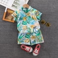 thumbnail image 3 of DAKIMOE Toddler Boy Clothes Boys Hawaiian Short Sleeve Button down Shirt Shorts Suit Leaf Floral Flower Summer Baby Boy Outfit, White, 3Y, 3 of 6