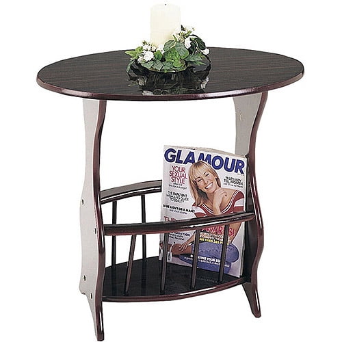 Table d'Appoint en Bois de 22,5 Po de Hauteur avec Porte-Revues, de Forme Ovale avec Finition Cerise