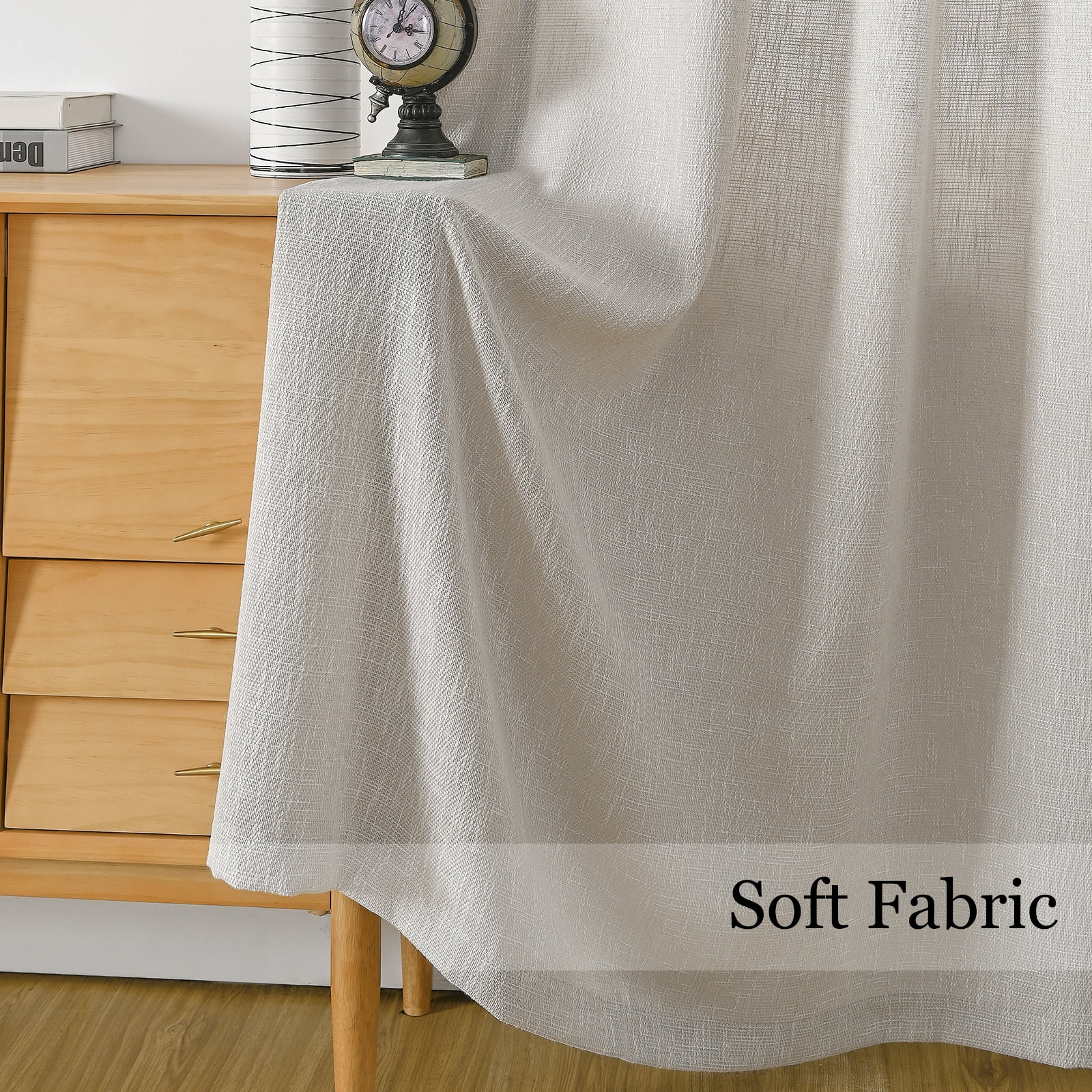 RISSIEN Burlap Linen Farmhouse Curtains 84 inch Length 2 Panels for Living Room Textured Thick Light Filtering Privacy Window Curtain Drapes with Grommet for Bedroom 7ft (52x84 Beige)