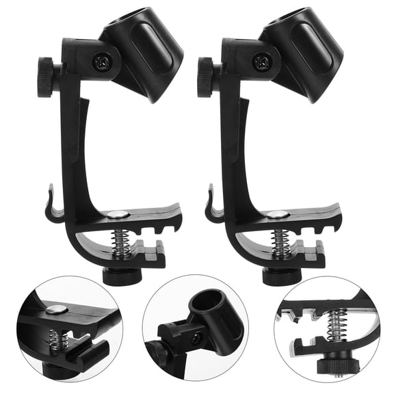 BESTOYARD 2Pcs Black Microphone Drum Clip Adjustable Anti Shock Clip for Drum Rim Mount