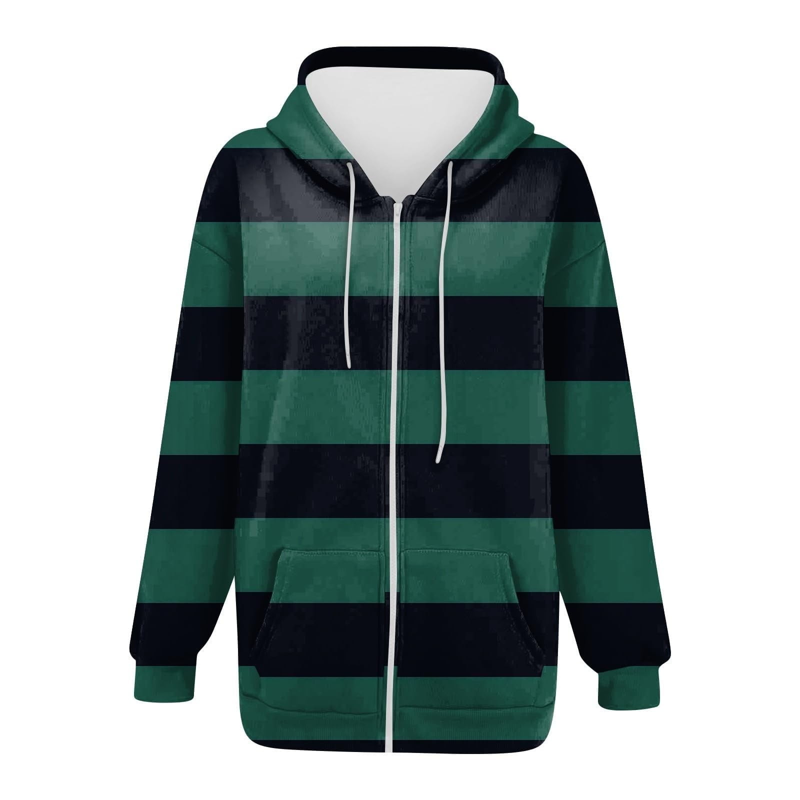 Pxxlle Zip Up Hoodie Women Plus Size Striped Graphic Hoodies Fall Winter Frop Shoulder Hooded Sweatshirt Casual Long Sleeve Sweatshirts with Pockets Mint Green XXL
