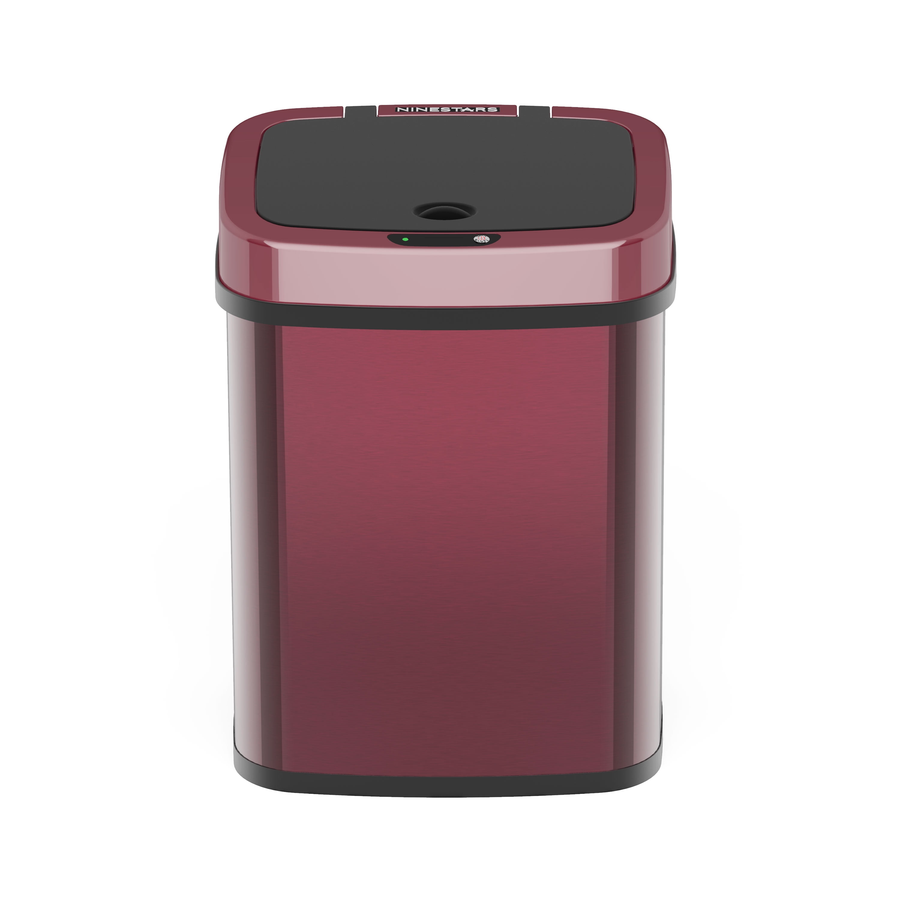 Nine Stars Automatic Bathroom Trash Can, 3 Gallon Stainless Steel, Motion Sensor Hands-Free Soft-Close Lid Garbage Bin, Burgundy