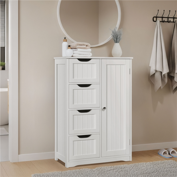 Yaheetech Wooden Floor Cabinet Bathroom Storge Cabinet with 4 Drawers White