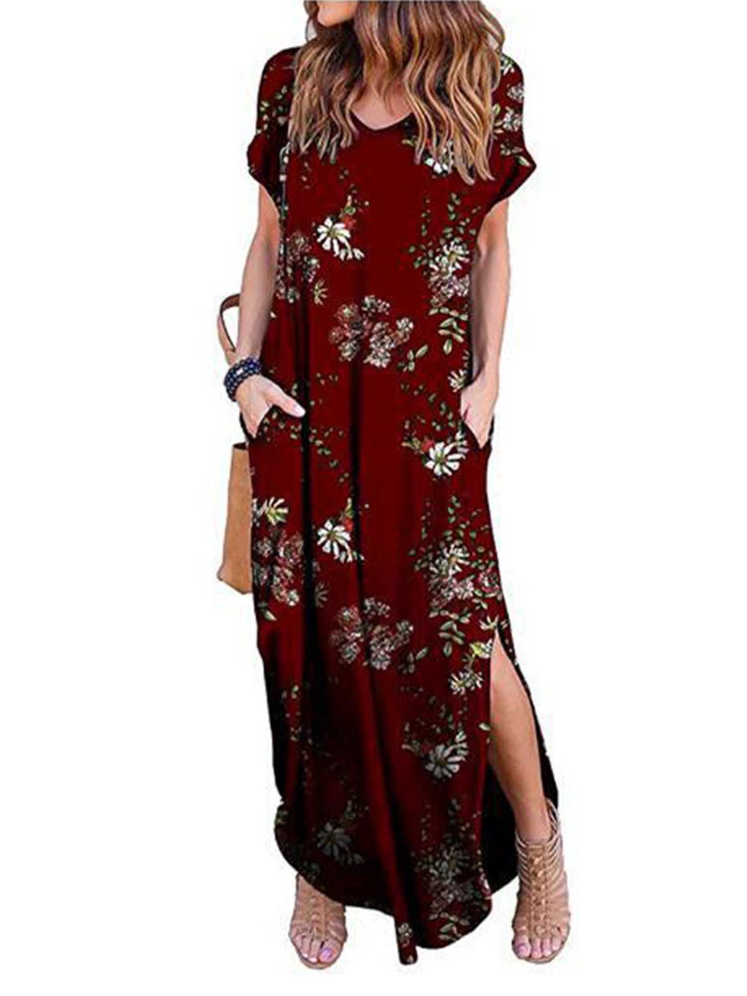 Travel Maternity Holiday GRECERELLE Womens Maxi Dress Ladies' Summer Casual Short Sleeve Long Dresses with Pocket for Daily