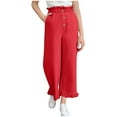 thumbnail image 3 of Mwjwdo Teen Girls Pants Elastic High Waisted Ruffle Hem Casual Pants Solid Color Button Decor Trousers with Pockets Red 9 Years, 3 of 8