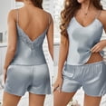 thumbnail image 5 of Erwazi Womens Pajama Sets 2 Piece Stain Summer Solid V Neck Backless Camisole Side Lace Mini Shorts Casual Loungewear Sets, 5 of 5