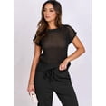 thumbnail image 6 of Women's Wide Leg Crochet Sheer Knit Sweater Matching Sets 2 Piece Set Pants Outfit Top for Lounge Black S, 6 of 10