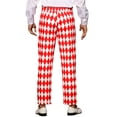 thumbnail image 3 of INSPIRE CHIC Argyle Printed Pants for Men's Regular Fit Flat Front Dress Trousers 34 Red White, 3 of 6