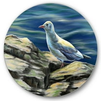 Designart 'Portrait of Seagull Birds By The Sea' Nautical & Coastal Circle Metal Wall Art 29x29 - Disc of 29