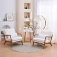 thumbnail image 6 of UBesGoo Modern Wood Club Chair Teddy Velvet Fabric Upholstered Reading Accent Chair with Solid Wood Frame Beige, 6 of 7