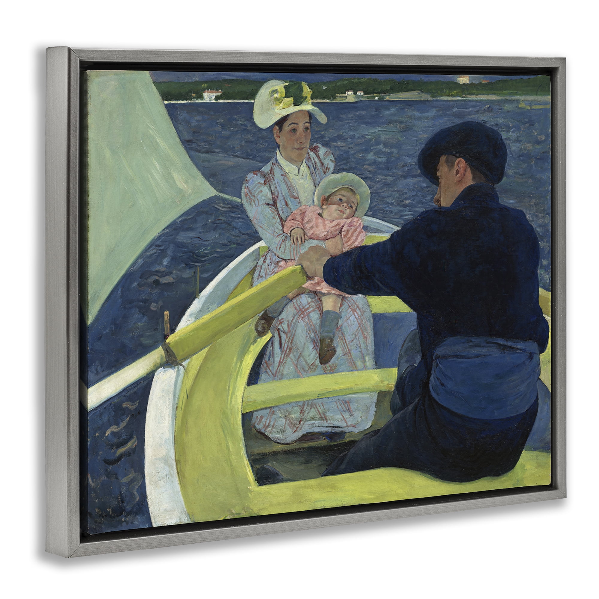 Stupell Industries Classical Boating Party People Painting Gray Floater Framed Canvas Art Print Wall Art, 31 x 25