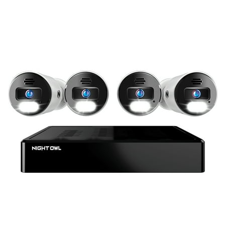 Night Owl 8 Channel 4K Bluetooth NVR with 2TB Hard Drive and 4 Wired IP 4K Spotlight Cameras with 2-Way Audio and Audio Alerts and Sirens