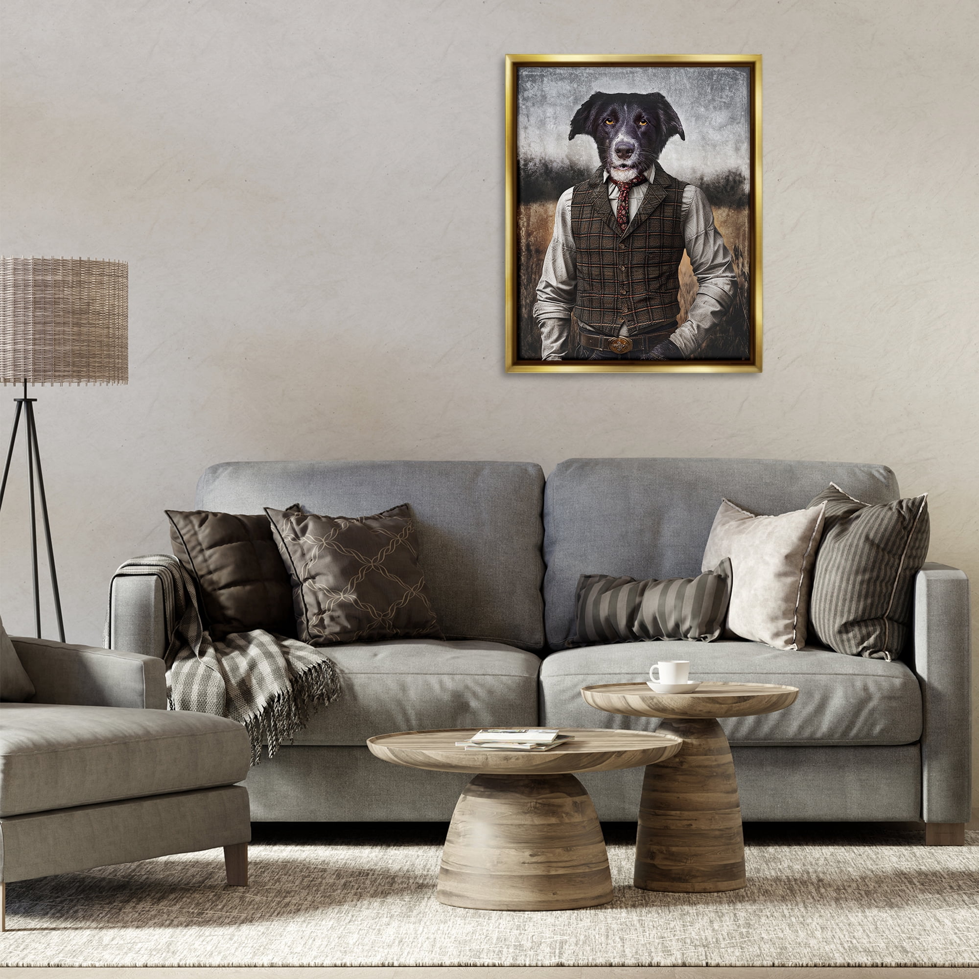 Stupell Industries Dog in Colonial Clothes Animals & Insects Painting Gold Floater Framed Canvas Art Print Wall Art, 25 x 31